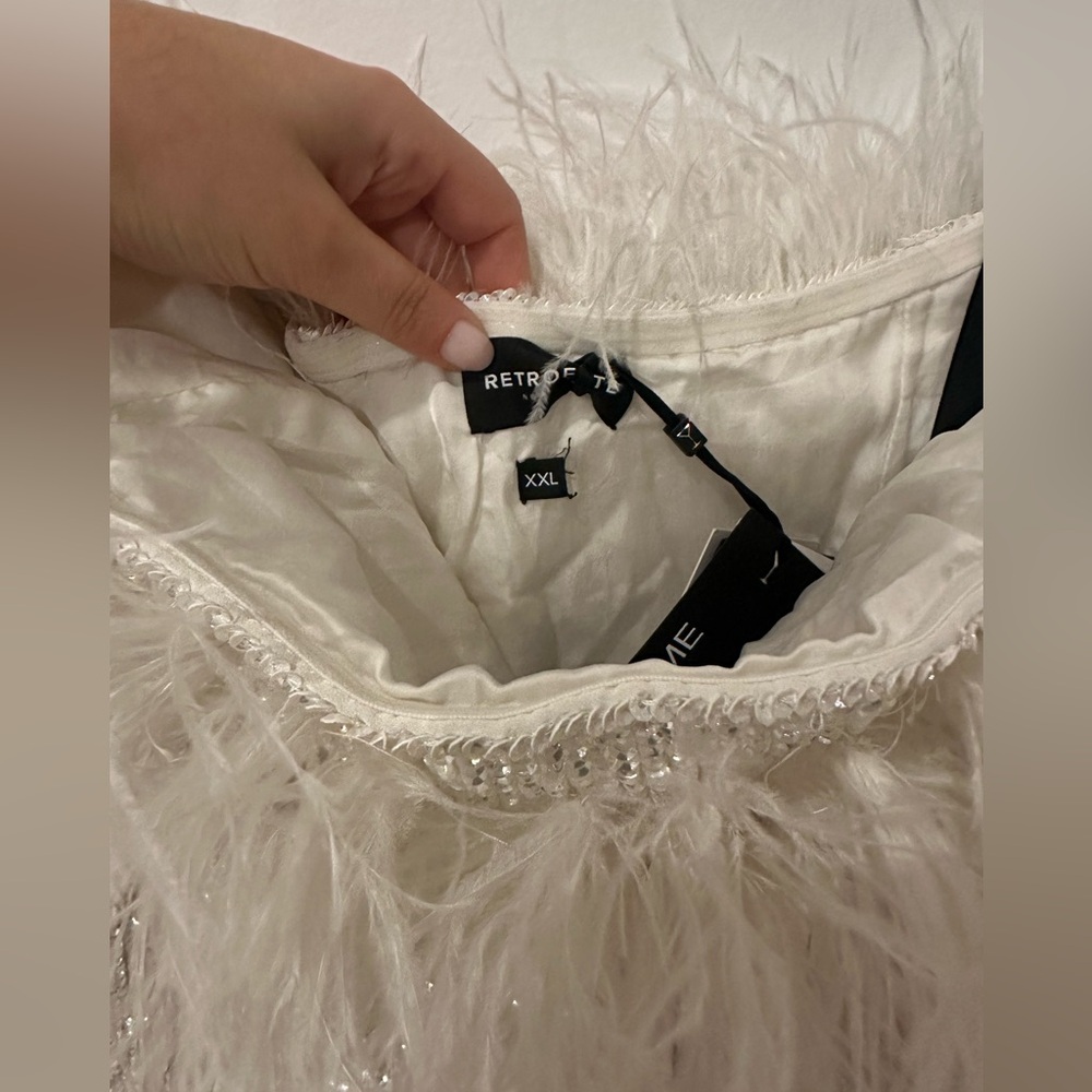 Retrofete NWT XXLarge White Sequin Feather Strapless Torin Dress - Picture 7 of 14